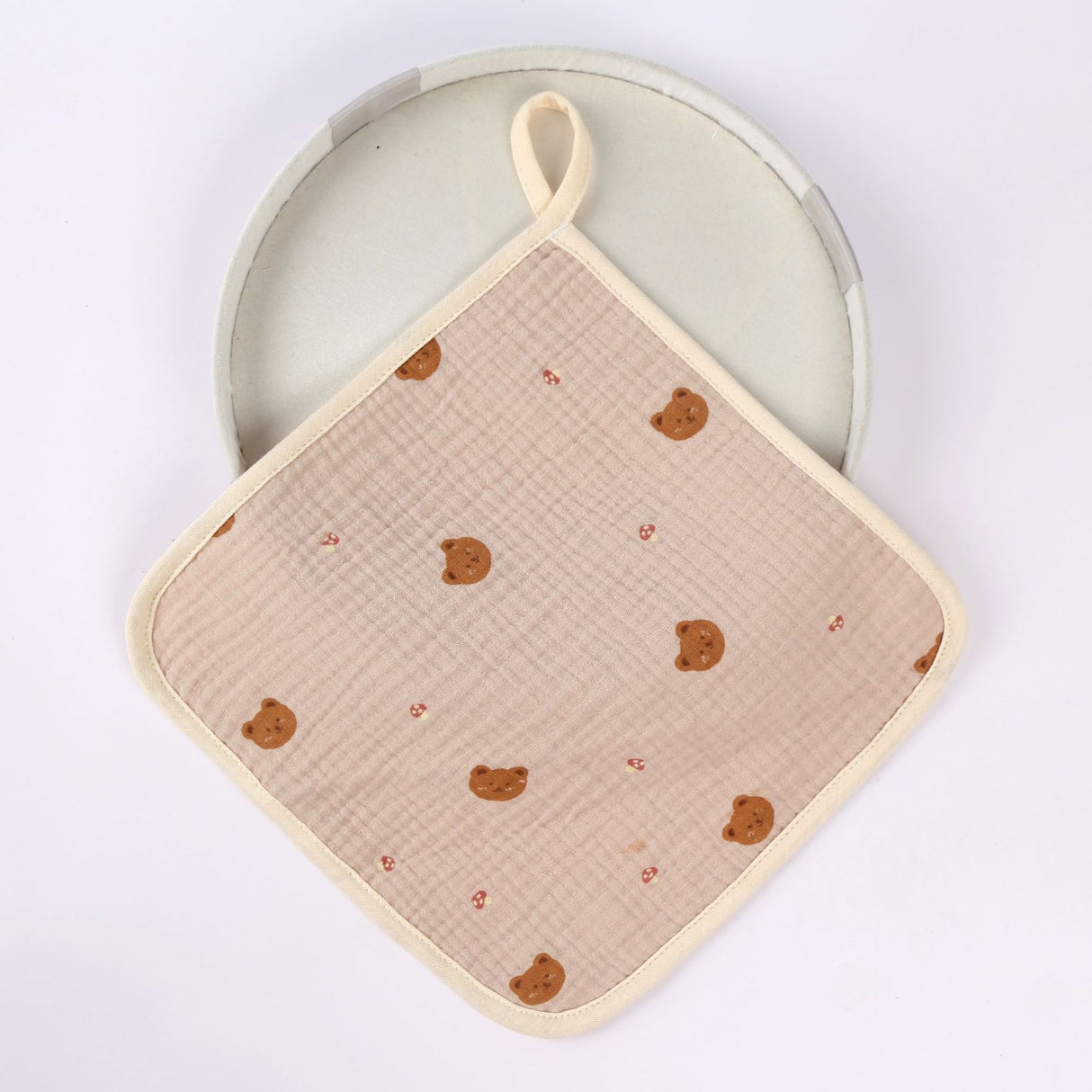 Prosop Absorbant, Vivimall, din Bumbac, 25 x 25 cm, Model Ursuleti, cu Agatatoare, Crem - vivimall.ro