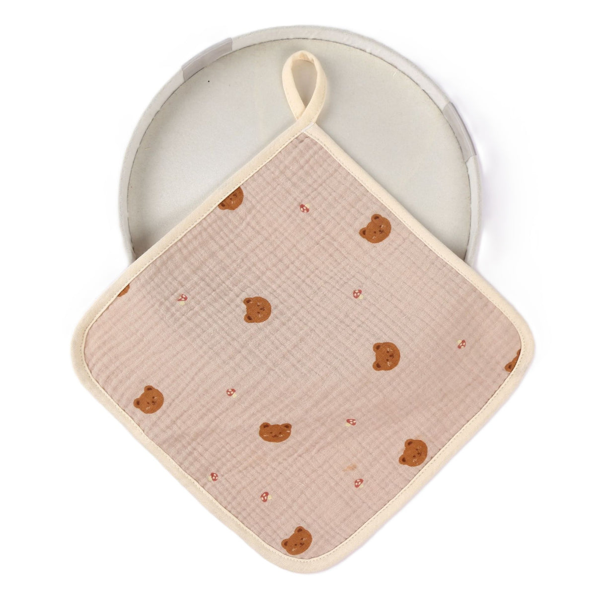 Prosop Absorbant, Vivimall, din Bumbac, 25 x 25 cm, Model Ursuleti, cu Agatatoare, Crem - vivimall.ro