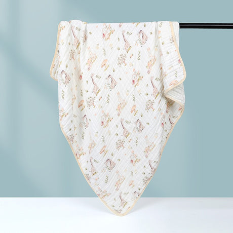 Prosop de baie din bumbac si tifon pentru Bebelusi, Vivimall, cu Sase Straturi, pentru Copii, 110x110 cm, Model Girafe, Bej Galben - vivimall.ro