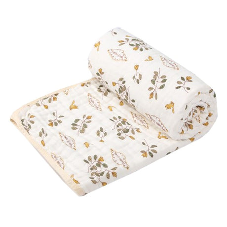 Prosop de baie din bumbac si tifon pentru Bebelusi, Vivimall, cu Sase Straturi, pentru Copii, 110x110 cm, Model Frunze, Bej Galben - vivimall.ro