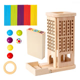 Jucarie Interactiva  Montessori, Flippy, 3 in 1 din Lemn, Joc Educativ pentru Copii, Turnul cu Betisoare si Bile, Dezvolta Motricitatea Fina si Logica, 3 ani+, Multicolor - vivimall.ro