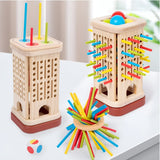 Jucarie Interactiva  Montessori, Flippy, 3 in 1 din Lemn, Joc Educativ pentru Copii, Turnul cu Betisoare si Bile, Dezvolta Motricitatea Fina si Logica, 3 ani+, Multicolor - vivimall.ro
