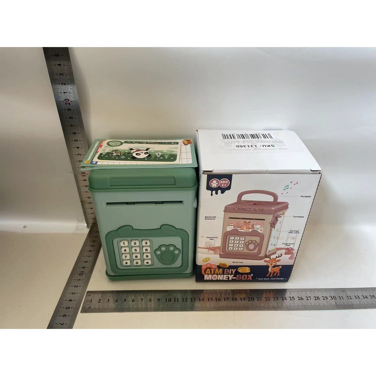 Pusculita pentru Copii, Vivimall, pusculita pentru economii SMART BOX cu efecte sonore, Tip ATM, cu Parola cu Amprenta, din plastic, 20 x 13.5 x 11.5 cm Verde - vivimall.ro