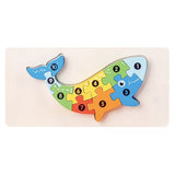 Puzzle din Lemn 3D Montessori, Flippy, Jucarie Educativa pentru Copii, 0-3 Ani, Vopsea Ecologica, Dezvolta Motricitatea Fina, Coordonarea, Logica,  11 Piese, Model Balena, Multicolor - vivimall.ro