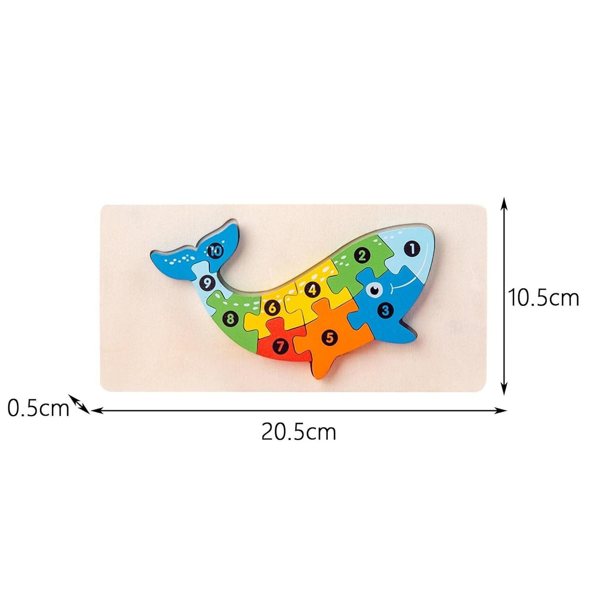 Puzzle din Lemn 3D Montessori, Flippy, Jucarie Educativa pentru Copii, 0-3 Ani, Vopsea Ecologica, Dezvolta Motricitatea Fina, Coordonarea, Logica,  11 Piese, Model Balena, Multicolor - vivimall.ro
