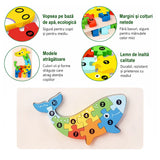 Puzzle din Lemn 3D Montessori, Flippy, Jucarie Educativa pentru Copii, 0-3 Ani, Vopsea Ecologica, Dezvolta Motricitatea Fina, Coordonarea, Logica,  11 Piese, Model Balena, Multicolor - vivimall.ro