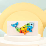 Puzzle din Lemn 3D Montessori, Flippy, Jucarie Educativa pentru Copii, 0-3 Ani, Vopsea Ecologica, Dezvolta Motricitatea Fina, Coordonarea, Logica,  11 Piese, Model Balena, Multicolor - vivimall.ro