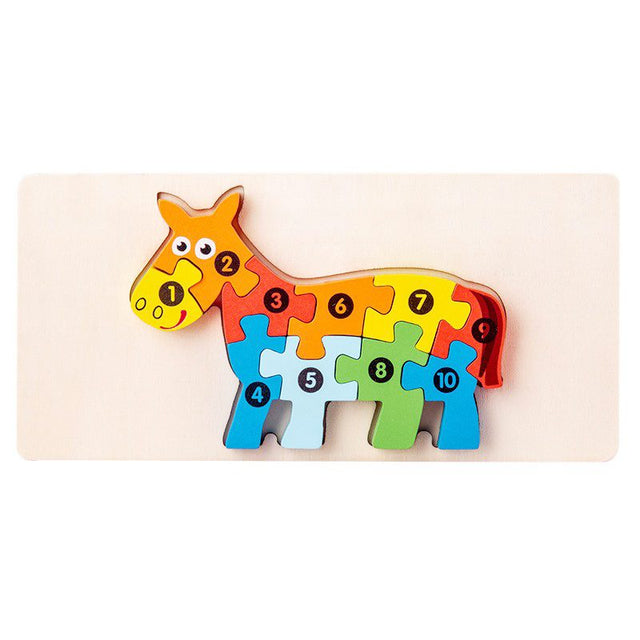 Puzzle din Lemn 3D Montessori, Flippy, Jucarie Educativa pentru Copii, 0-3 Ani, Vopsea Ecologica, Dezvolta Motricitatea Fina, Coordonarea, Logica,  11 Piese, Model Magarus, Multicolor - vivimall.ro