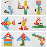 Puzzle din Lemn Vivimall, Tip Tetris, +4 Ani, cu Animale Colorate 3D, 40 Piese, Multicolor - vivimall.ro