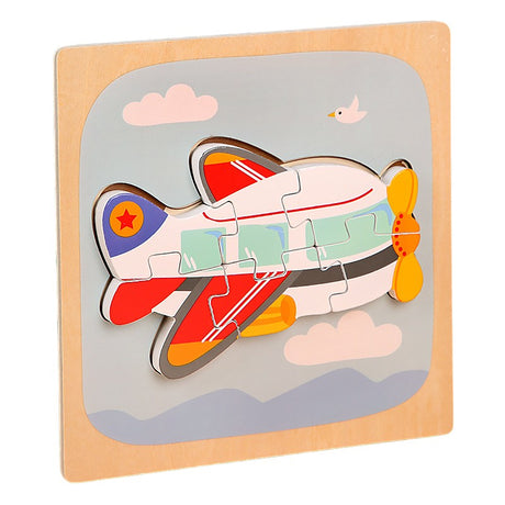 Puzzle Montessori din Lemn pentru Copii, Vivimall, 3D, 0-3 Ani, Model Avion, Educativ, Intuitiv, Creativ, 6 Piese, 15x15x0.5 cm, Multicolor - vivimall.ro