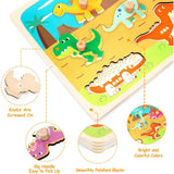 Puzzle Montessori din Lemn pentru Copii, Vivimall, 3D, 0-3 Ani, Model Dinozauri, Educativ, Intuitiv, Creativ, 8 Piese, 30x22.5x0.8 cm, Multicolor - vivimall.ro