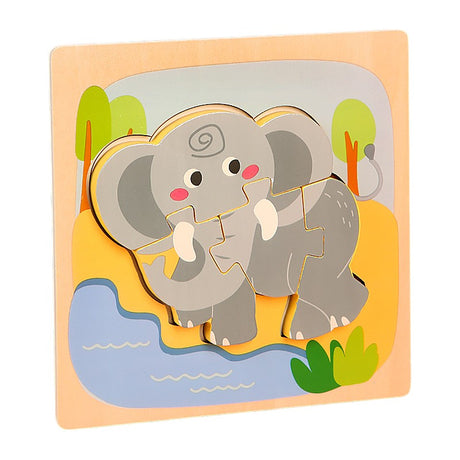 Puzzle Montessori din Lemn pentru Copii, Vivimall, 3D, 0-3 Ani, Model Elefant, Educativ, Intuitiv, Creativ, 4 Piese, 15x15x0.5 cm, Multicolor - vivimall.ro