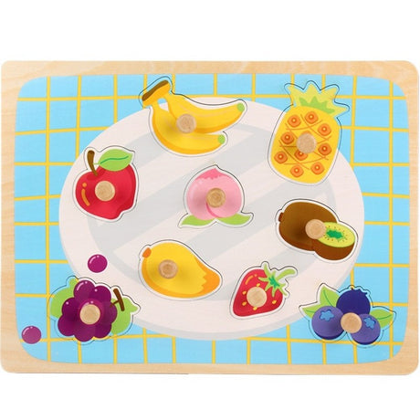 Puzzle Montessori din Lemn pentru Copii, Vivimall, 3D, 0-3 Ani, Model Fructe, Educativ, Intuitiv, Creativ, 9 Piese, 30x22.5x0.8 cm, Multicolor - vivimall.ro