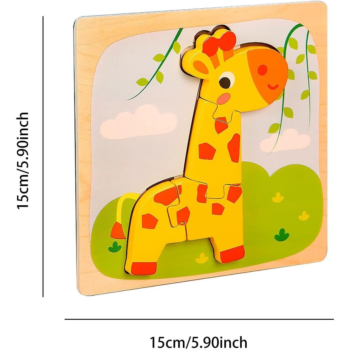 Puzzle Montessori Din Lemn Pentru Copii, 3D, 0-3 Ani, Model Girafa, Educativ, Intuitiv, Creativ, 4 Piese, 15X15X0.5 Cm, Multicolor - vivimall.ro
