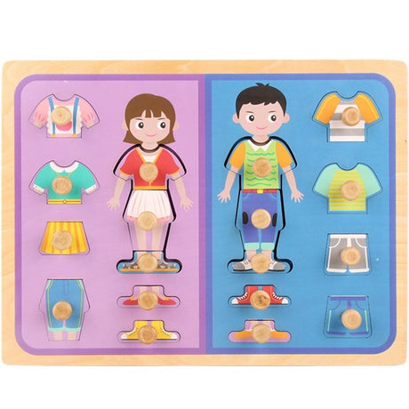 Puzzle Montessori din Lemn pentru Copii, Vivimall, 3D, 0-3 Ani, Model Imbracaminte, Educativ, Intuitiv, Creativ, 18 Piese, Multicolor - vivimall.ro