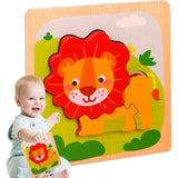 Puzzle Montessori din Lemn pentru Copii, Vivimall, 3D, 0-3 Ani, Model Leu, Educativ, Intuitiv, Creativ, 3 Piese, 15x15x0.5 cm, Multicolor - vivimall.ro