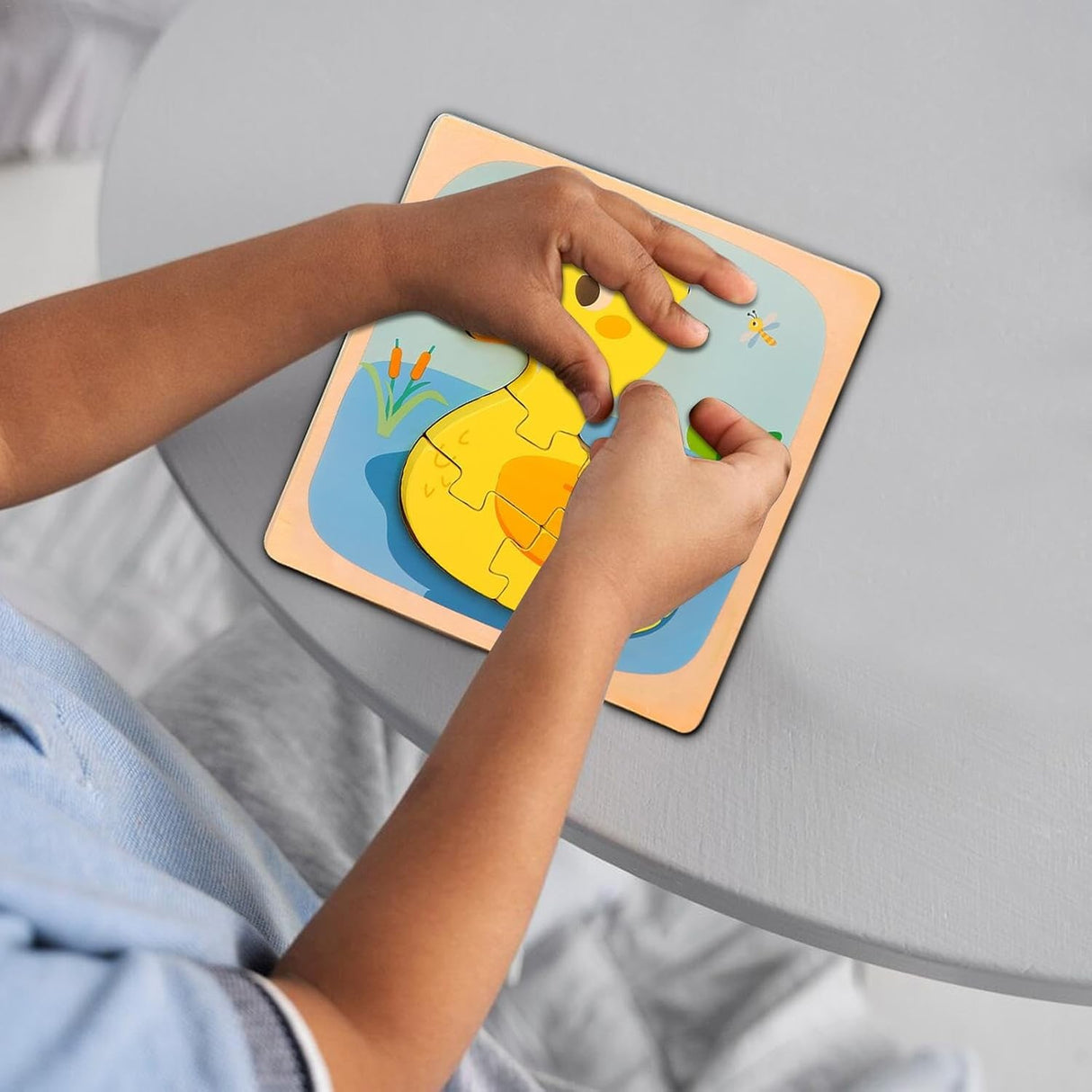 Puzzle Montessori din Lemn pentru Copii, Vivimall, 3D, 0-3 Ani, Model Ratusca, Educativ, Intuitiv, Creativ, 5 Piese, 15x15x0.5 cm, Multicolor - vivimall.ro