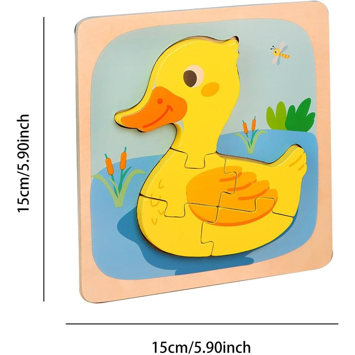 Puzzle Montessori din Lemn pentru Copii, Vivimall, 3D, 0-3 Ani, Model Ratusca, Educativ, Intuitiv, Creativ, 5 Piese, 15x15x0.5 cm, Multicolor - vivimall.ro