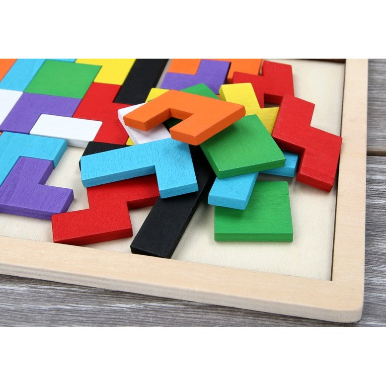Puzzle Montessori, Vivimall, din Lemn, Tip Tetris, +36 Luni, Forme Neregulate, 40 Piese, 26.5 x 17.7 cm, Multicolor - vivimall.ro