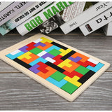 Puzzle Montessori, Vivimall, din Lemn, Tip Tetris, +36 Luni, Forme Neregulate, 40 Piese, 26.5 x 17.7 cm, Multicolor - vivimall.ro