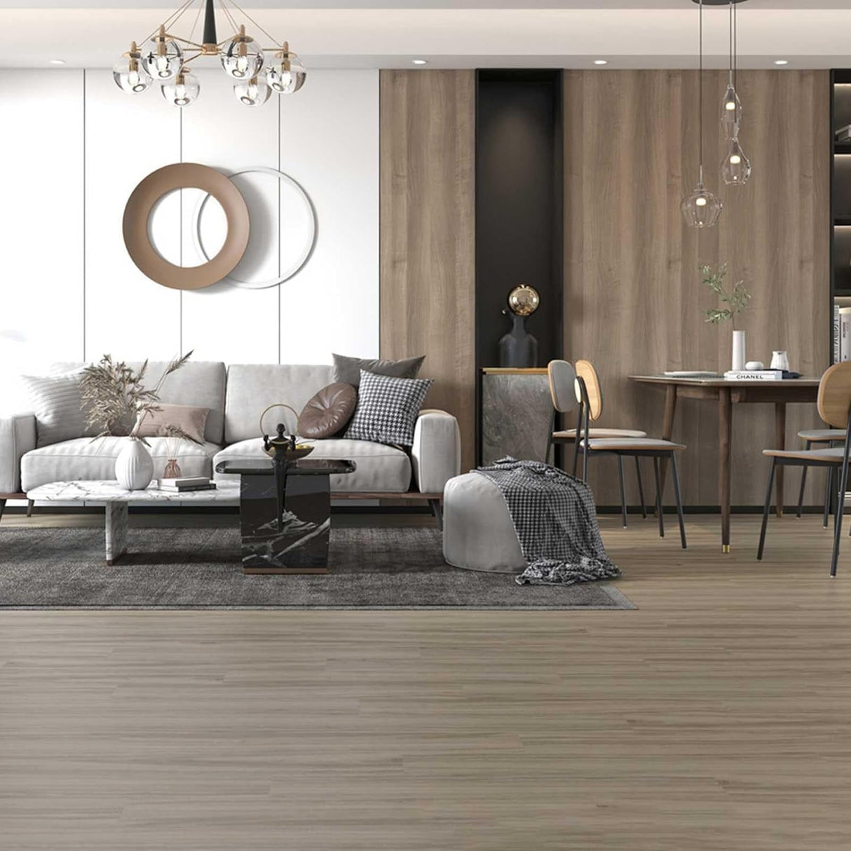 Set 36 Placi Autoadezive pentru Pardoseala, Flippy, din PVC, Impermeabil, Ignifug, Usor de Curatat, Dimensiune Placa 91.44 x 15.24 cm, Grosime 1.5 mm, Acoperire 5 m2, Model 14, Maro - vivimall.ro