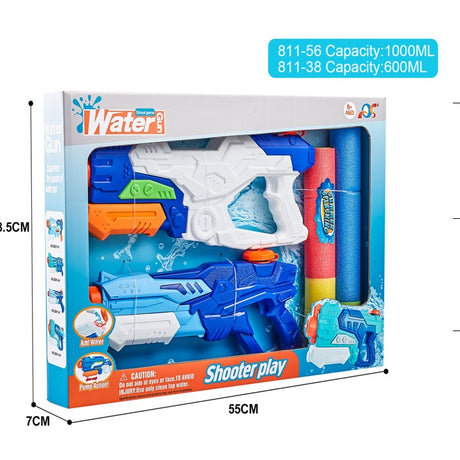Set 2x Pistol cu Apa pentru Copii, Rezervor, Pentru Piscina/Plaja, Vivimall, 6ani+, Alb/Albastru + Albastru, 1000 ML + 600 ML - vivimall.ro