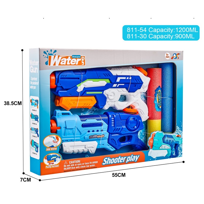 Set 2x Pistol cu Apa pentru Copii, Rezervor, Pentru Piscina/Plaja, Vivimall, 6ani+, Albastru, 1200 ML + 900 ML - vivimall.ro
