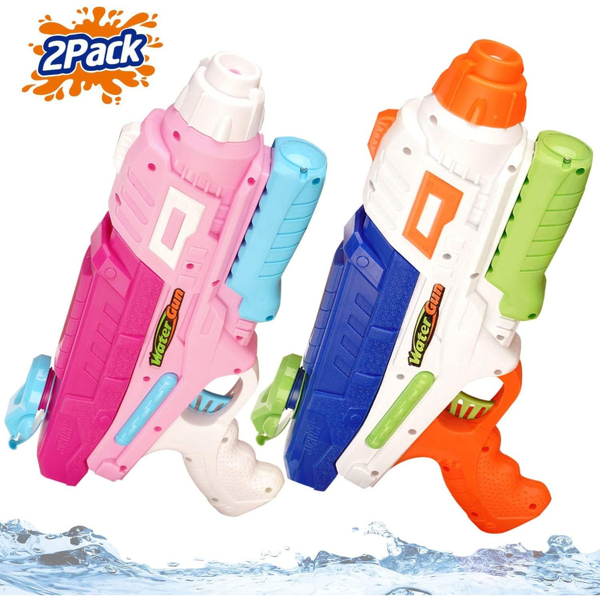 Set 2x Pistol cu Apa pentru Copii, Rezervor, Pentru Piscina/Plaja, Vivimall, 6ani+, Roz + Albastru, 600 ML - vivimall.ro