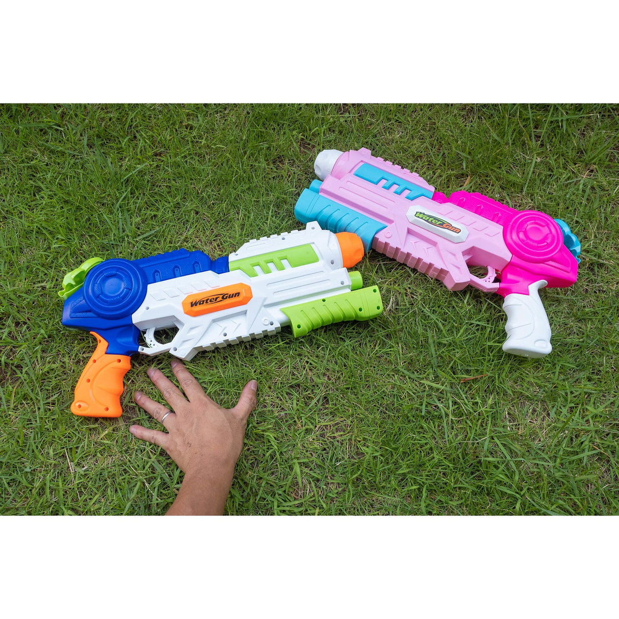 Set 2x Pistol cu Apa pentru Copii, Rezervor, Pentru Piscina/Plaja, Vivimall, 6ani+, Roz + Albastru, 1000 ML - vivimall.ro