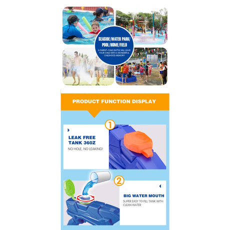 Pistol cu Apa pentru Copii, Rezervor, Pentru Piscina/Plaja, Vivimall, 6ani+,  Albastru, 300ML - vivimall.ro