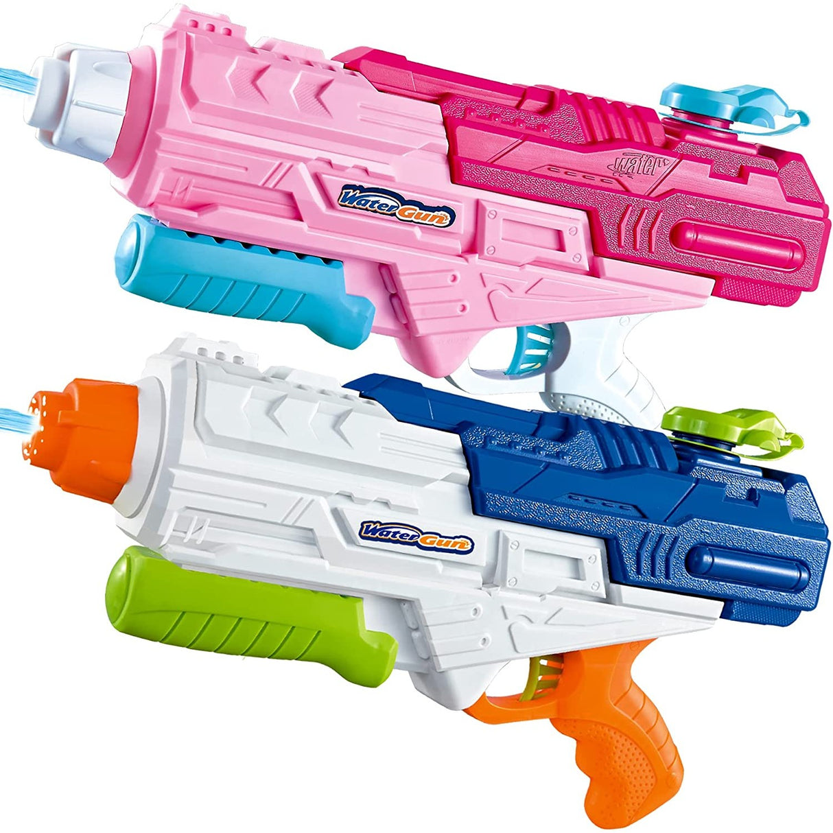 Set 2X Pistol Cu Apa Pentru Copii, Rezervor, Pentru Piscina/Plaja, 6Ani+, Roz + Albastru, 1200 Ml - vivimall.ro