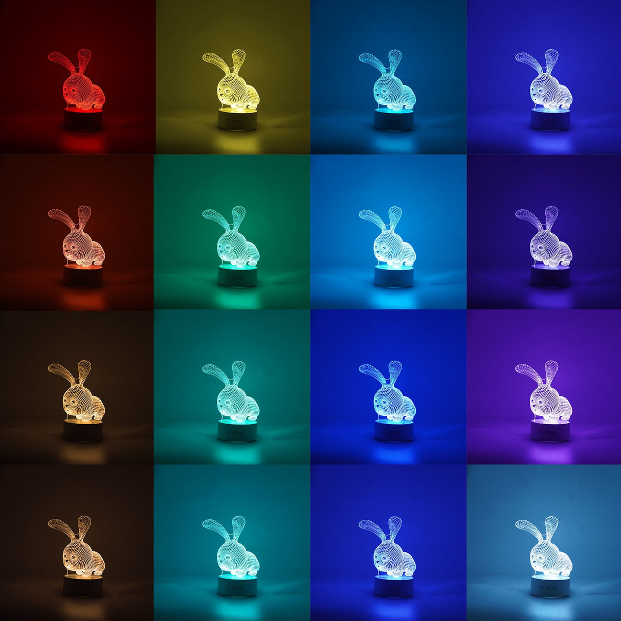 Lampa LED decorativa, Vivimall, 3D, Iepure, cu USB si baterii, 20 cm inaltime, din material acril, lumina multicolora si telecomanda inclusa, alb - vivimall.ro