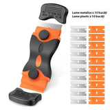 Racleta Multifunctionala pentru Curatare Sticla si Ceramica,- Design Ergonomic, Maner Anti-alunecare, Include 20 de Lame de Schimb, 12,5 x 4,5 cm, Portocaliu - vivimall.ro