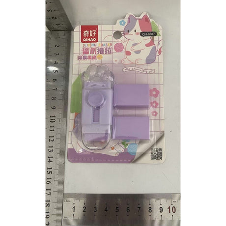 Radiera, Vivimall, Model Labuta de Pisica, cu 2 Rezerve, Reglare Pull-Push, din Cauciuc, Mov - vivimall.ro