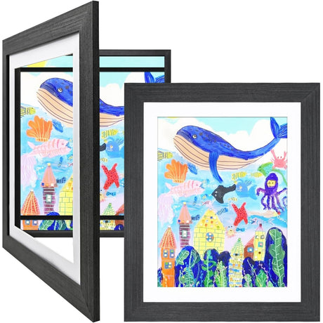 Rama Foto Vivimall, din Lemn, cu Spatiu Pentru Depozitare, Pentru Desene si Picturi A4, Sticla Securizata, Rama MDF, Negru - vivimall.ro