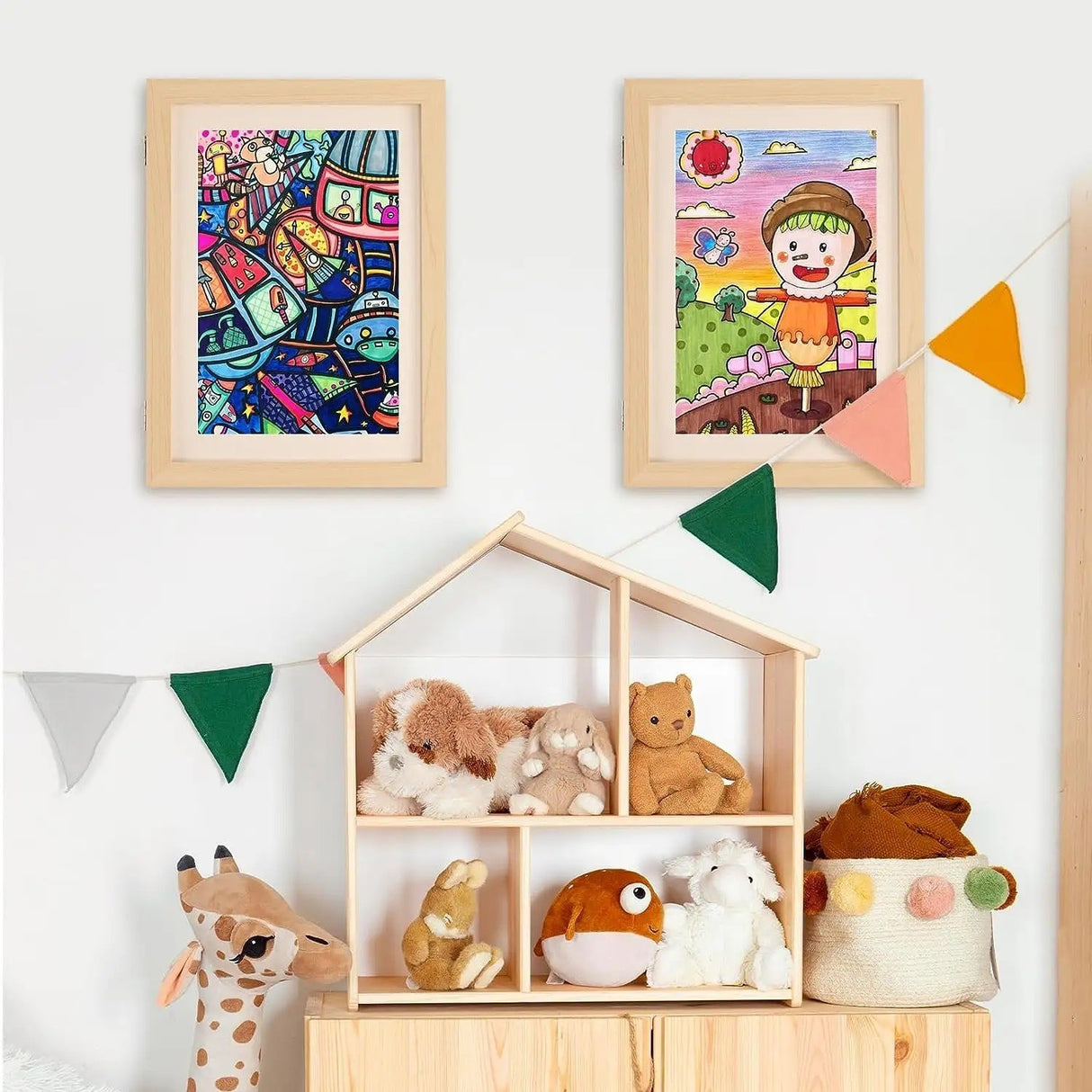 Rama Cutie pentru Foto si Cutie, Vivimall, din Lemn, cu Spatiu Pentru Depozitare, Pentru Desene si Picturi A4, Sticla Securizata, 35 x 26 x 4 cm, 530 g, Maro Lemn - vivimall.ro