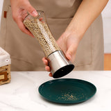 Rasnita Manuala pentru boabe, Vivimall, Rasnita pentru Piper Sare Cafea, din Sticla cu Otel inoxidabil, 19.2 x 6.4 cm, volum 200 ml, Transparenta cu Capac din Inox - vivimall.ro
