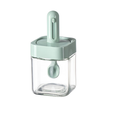 Recipient Pentru Depozitarea Condimentelor, Borcan Din Sticla, Capac Si Lingura Incorporate, Uz Casnic, 300 Ml, 7.1X7.1X14.8 Cm - vivimall.ro