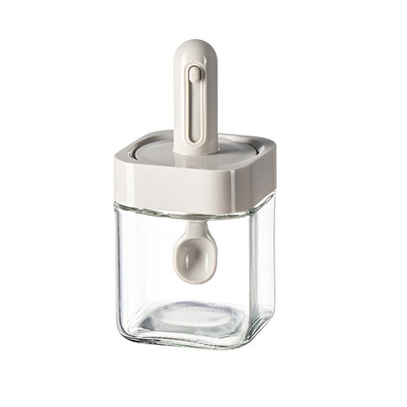 Recipient Pentru Depozitarea Condimentelor, Borcan Din Sticla, Capac Si Lingura Incorporate, Uz Casnic, 300 Ml, 7.1X7.1X14.8 Cm - vivimall.ro