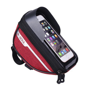 Borseta bicicleta impermeabila cu husa pentru telefon Flippy, montare pe ghidon, compatibila cu telefoane de pana la 16 cm, spatiu depozitare, 18.5x9.5 cm, rosu - vivimall.ro