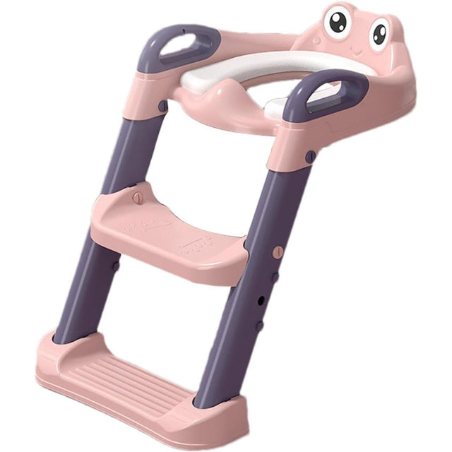 Reductor si Scaunel Inaltator WC, Vivimall, pentru Copii 1 - 7 Ani, 2 Trepte Reglabile, Pliabil, Colac Moale, cu Spatar si Manere, Inaltime 54/58 cm x 39.5 x 35 cm, din Plastic+PVC, Roz/Mov - vivimall.ro