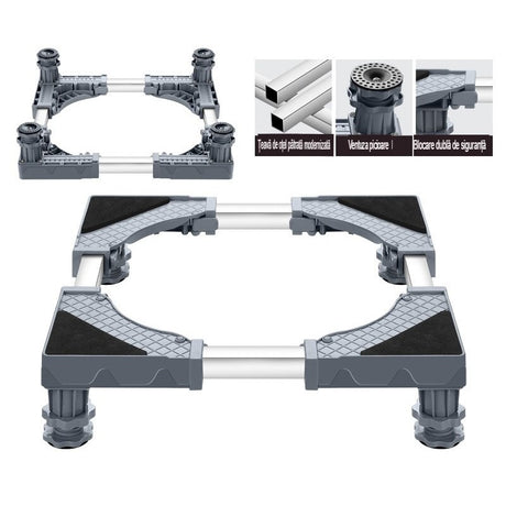 Suport Universal Reglabil, Flippy, pentru Frigider, Masina de Spalat, Uscator, Ajustabil, 4 Picioare, Antiderapant, Gri - vivimall.ro