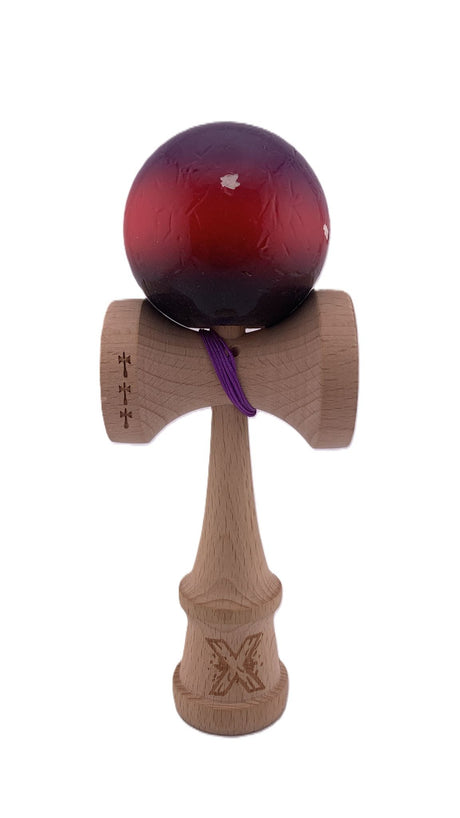 RESIGILAT - Kendama X Originala, Profesionala, Flippy, Big Cups V2, Super Sticky Cupe Mari, Rulment Metalic cu Ata 55 cm, Mov/Rosu/Negru - vivimall.ro