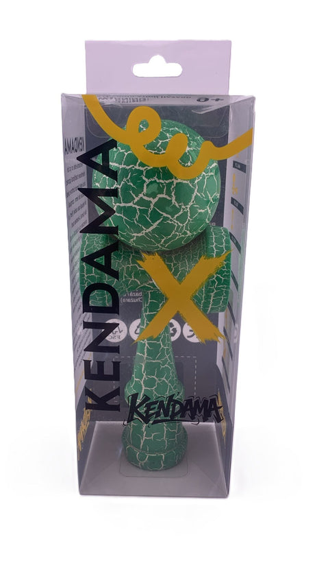 RESIGILAT - Kendama X Originala, Profesionala, Flippy, Cracked, din Lemn, 18 cm, Verde/Alb - vivimall.ro
