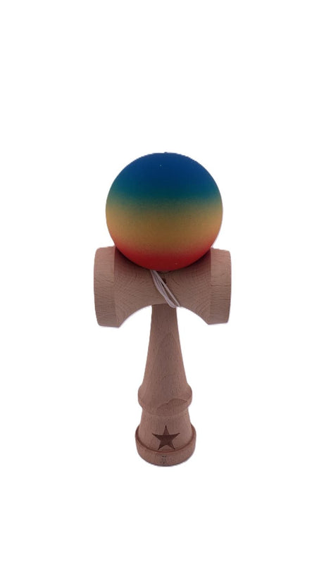 RESIGILAT - Kendama X Originala, Profesionala, Flippy, din Lemn, Rubber Grip, 18 cm, Rosu/Galben/Albastru - vivimall.ro