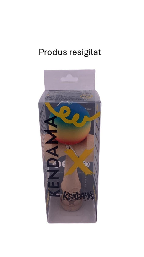 RESIGILAT - Kendama X Originala, Profesionala, Flippy, din Lemn, Rubber Grip, 18 cm, Rosu/Galben/Albastru - vivimall.ro