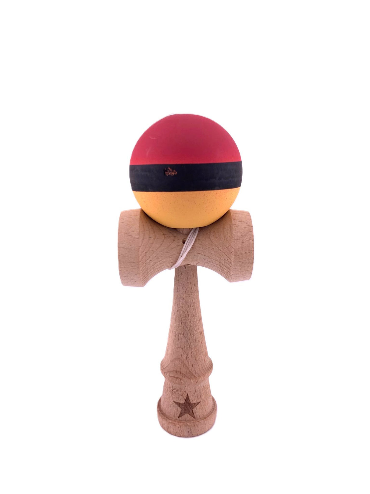 RESIGILAT - Kendama X Originala, Profesionala, Flippy, din Lemn, Rubber Grip, 18 cm, Rosu/Negru/Galben - vivimall.ro
