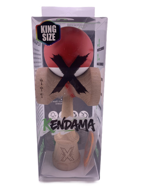 RESIGILAT - Kendama X Originala, Profesionala, Flippy, Rubber Grip, Cupe Mari KING SIZE V3, Gaura in Baza, Rulment Metalic, din lemn 18 cm, Ata 62/65 cm, Bicolor Rosu/Alb - vivimall.ro