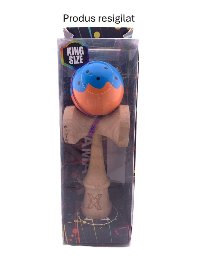 RESIGILAT - Kendama X Originala, Profesionala, Flippy, Super Sticky cu Cupe Mari KING SIZE V3, Gaura in Baza, Rulment Metalic, din lemn 18 cm, Ata 62/65 cm, Special Albastru/Portocaliu - vivimall.ro