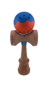 RESIGILAT - Kendama X Originala, Profesionala, Flippy, Super Sticky cu Cupe Mari KING SIZE V3, Gaura in Baza, din lemn 18 cm, Ata 62/65 cm, Special Albastru/Portocaliu - vivimall.ro